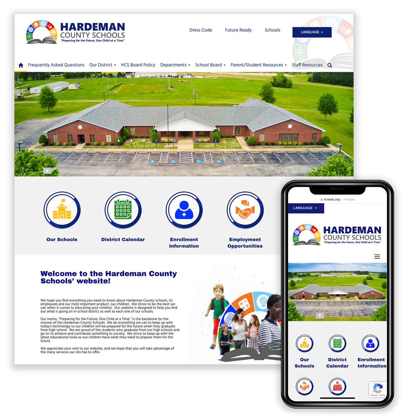 Hardeman County Schools website on web and mobile