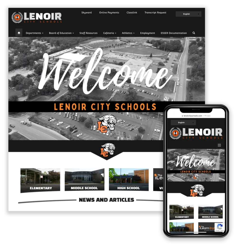 Lenoir City Schools website on web and mobile