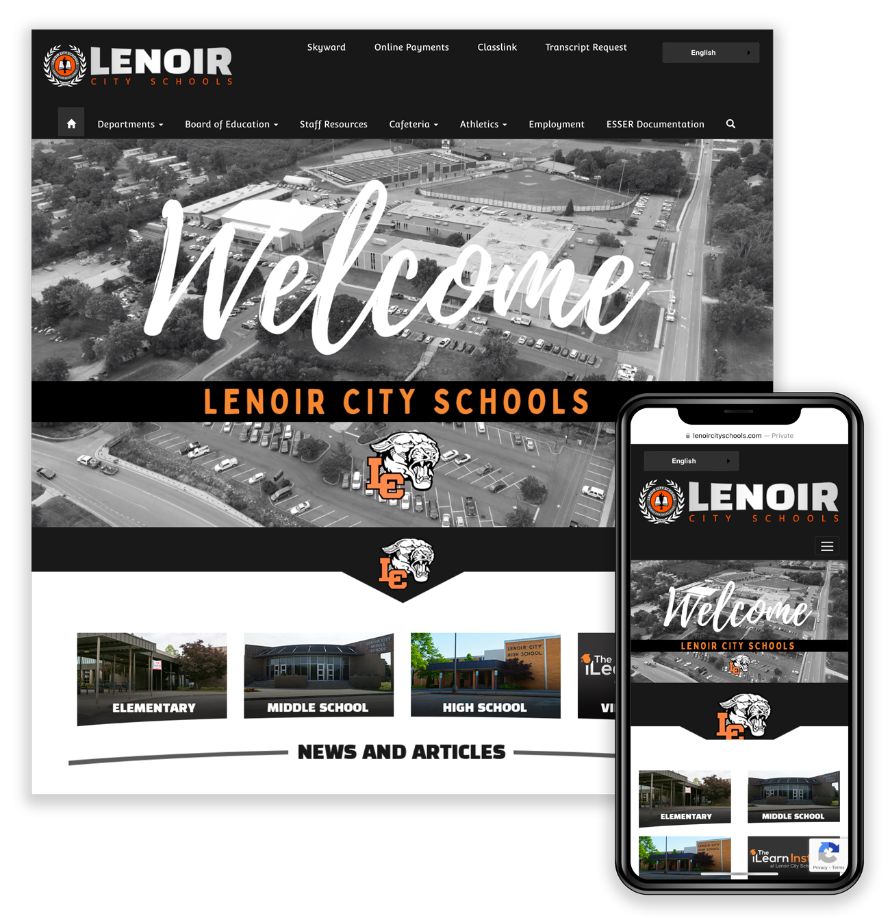 Lenoir City Schools website on web and mobile
