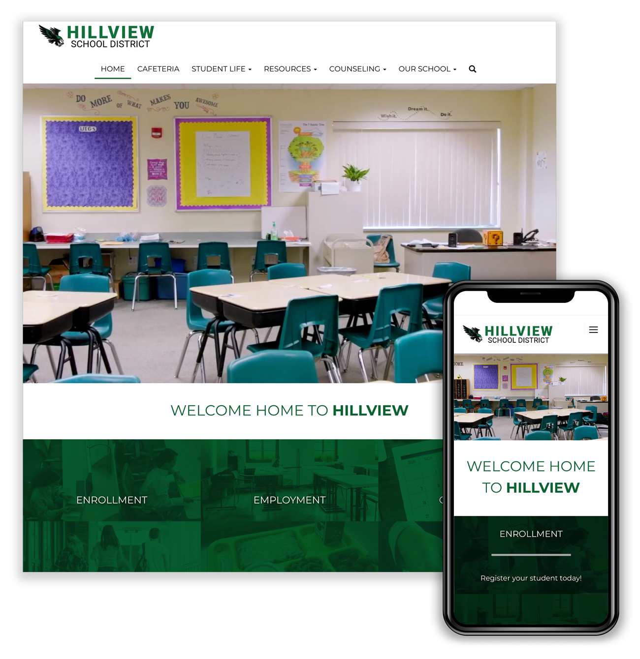 Hillview School District example Smart Site on web and mobile