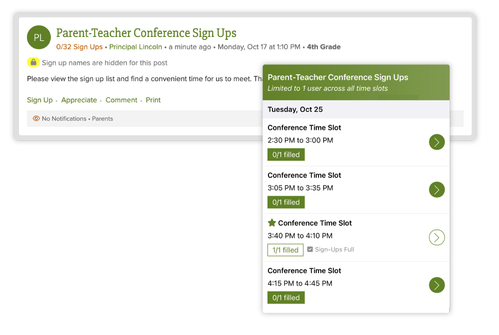 parent-teacher conference sign up tool