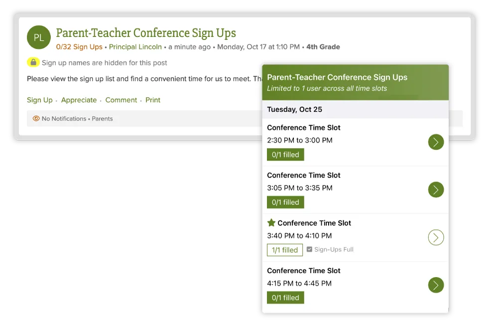 parent-teacher conference sign up tool