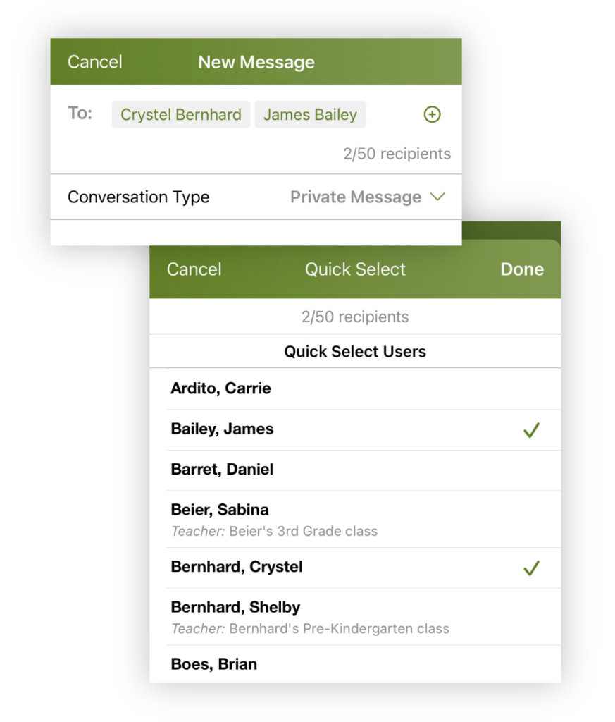 direct messaging recipient selection