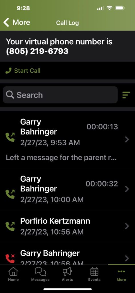 virtual phone call log