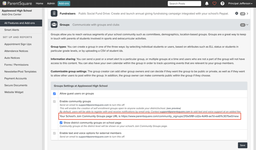 community groups settings