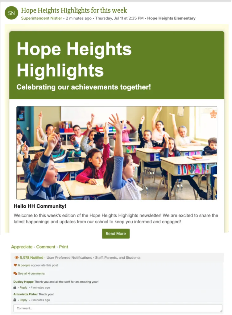 Smart Sites newsletter in feed with comments
