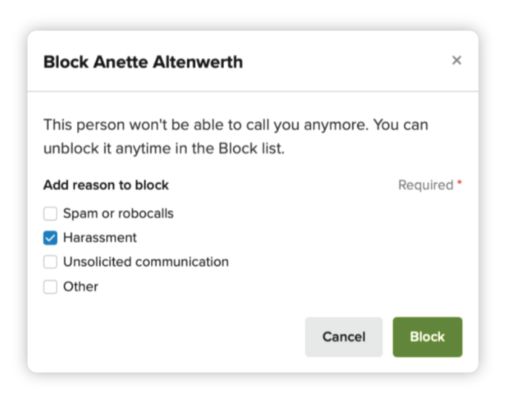 block user modal