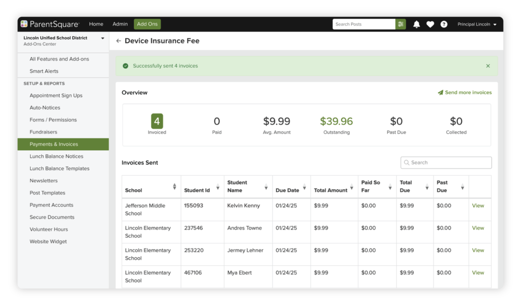 Device insurance fee invoice report