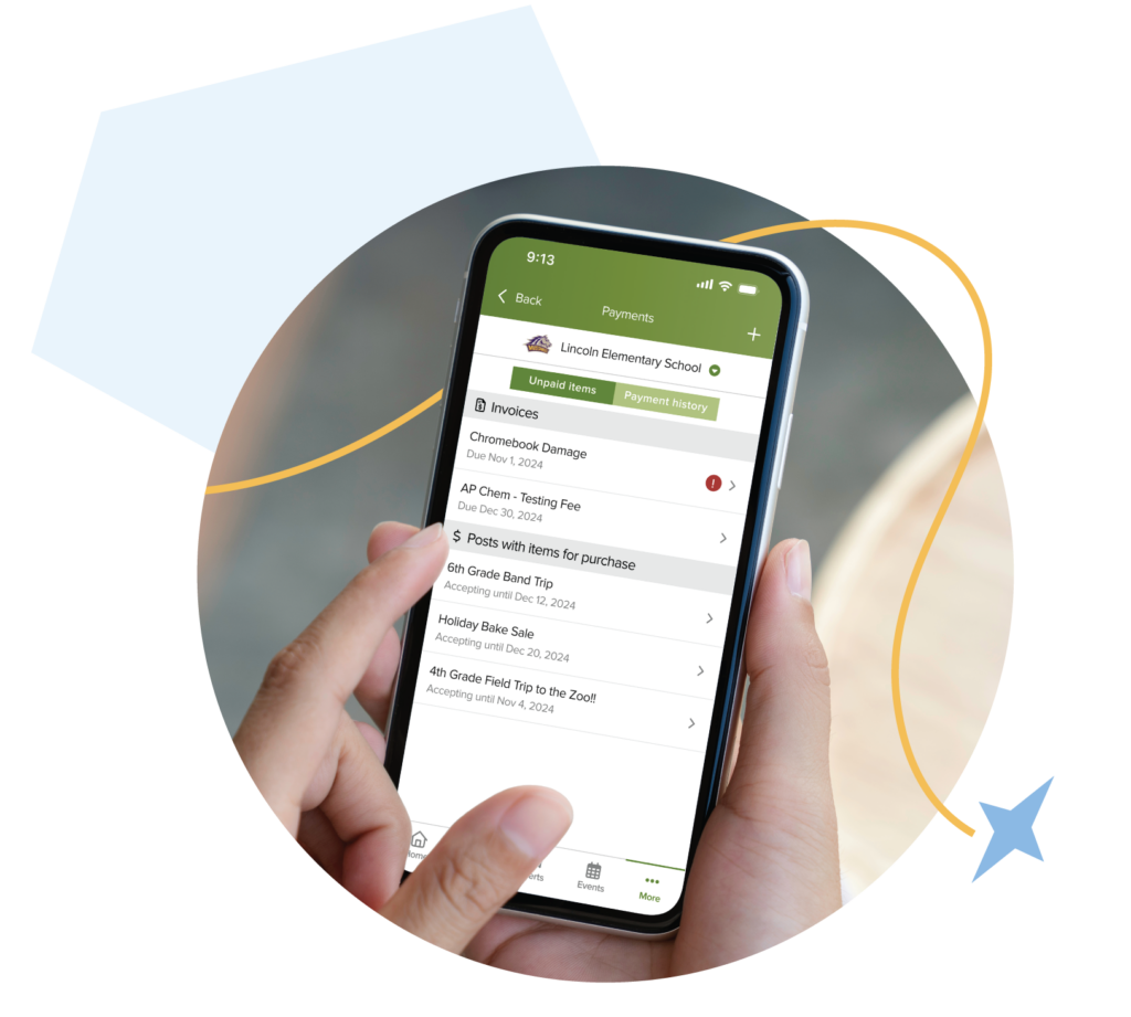 Viewing all unpaid invoices for ParentSquare Pay on mobile