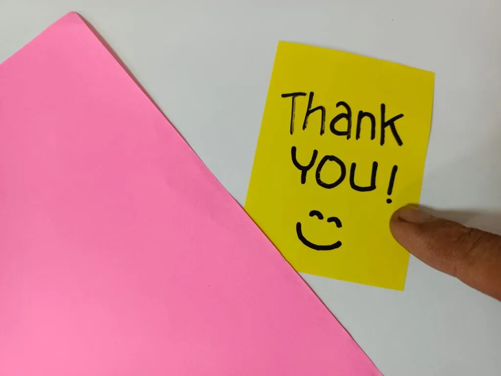 Yellow sticky note with the handwritten text "Thank You!"