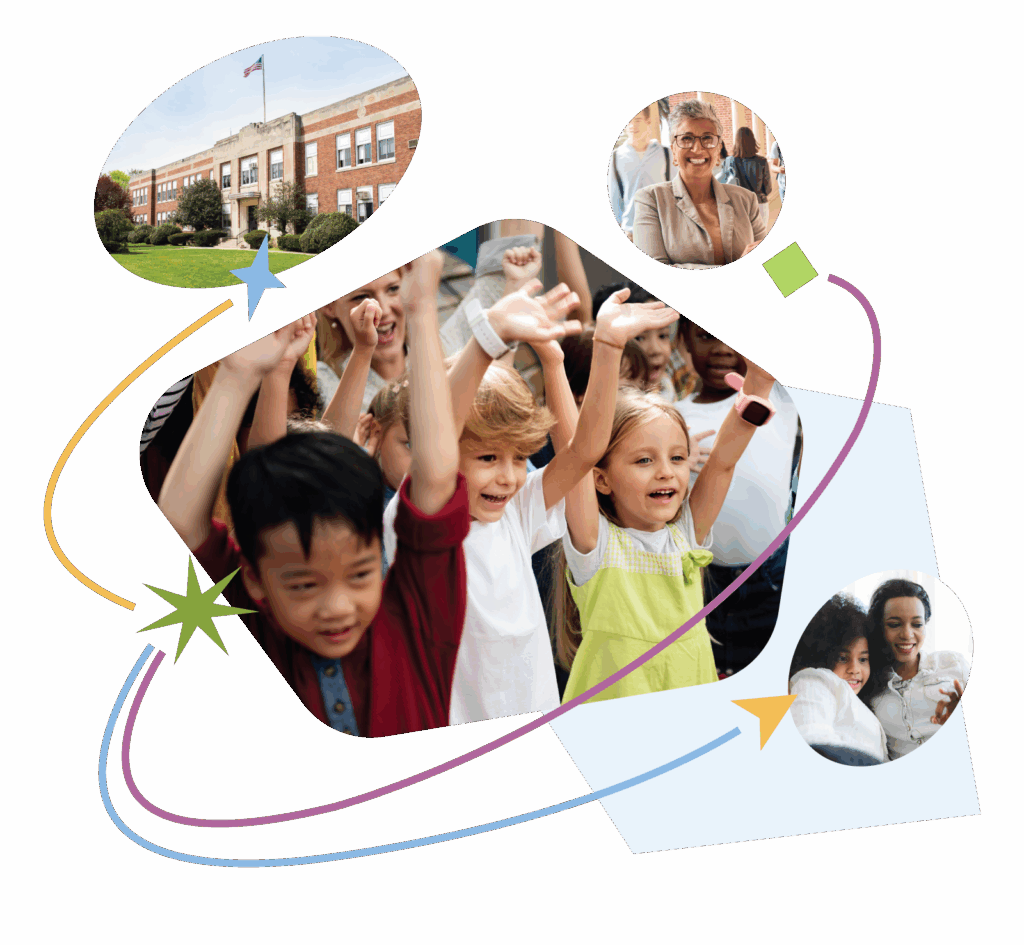 collage of happy students, parents, and staff