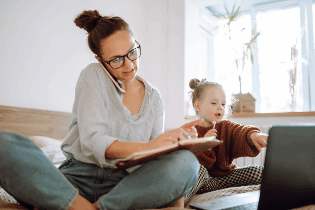 mother talking on phone