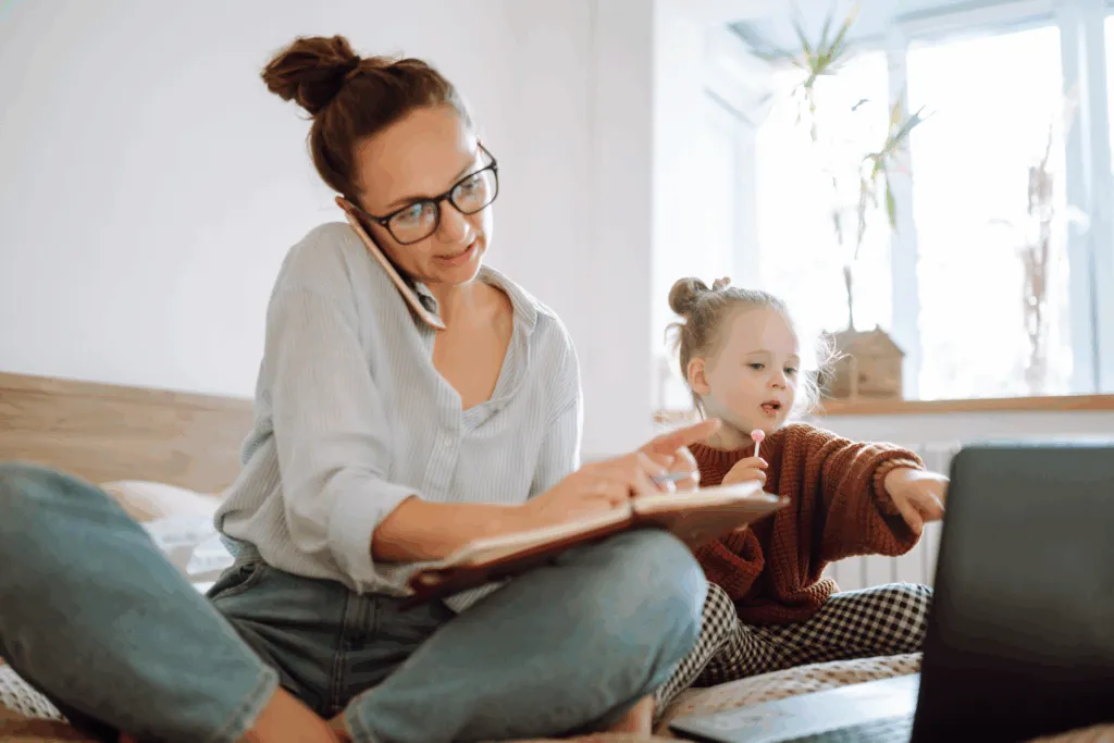 mother talking on phone