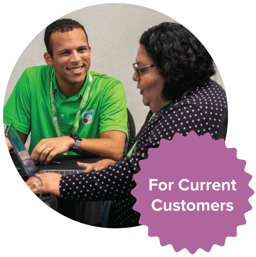 ParentSquare customer success team member helping customer on tablet