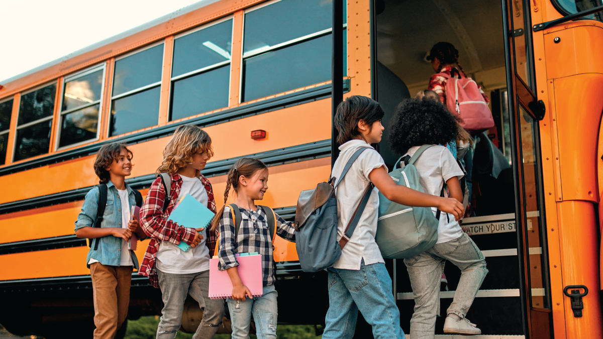 kids boarding school bus