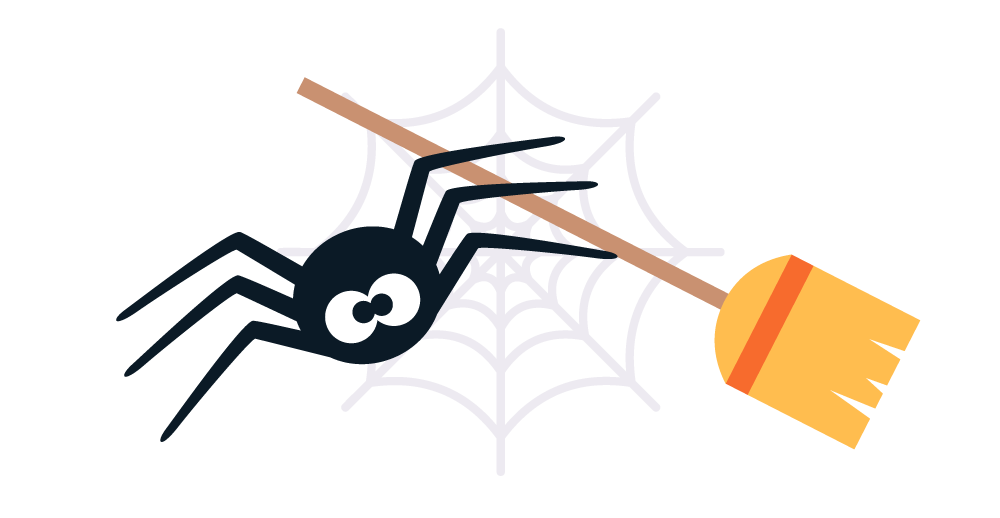 broom and spider