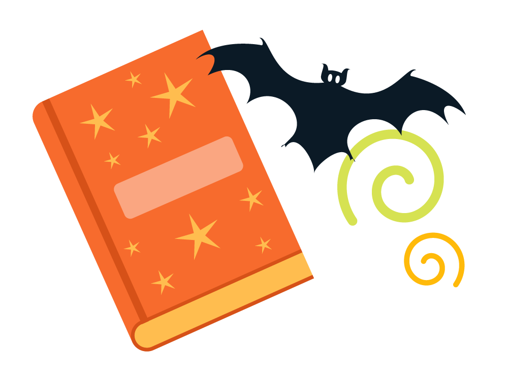 Halloween book and bat