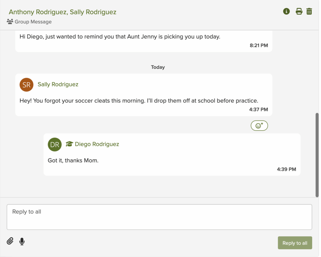 family messaging with StudentSquare