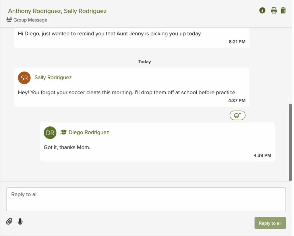 family messaging with StudentSquare