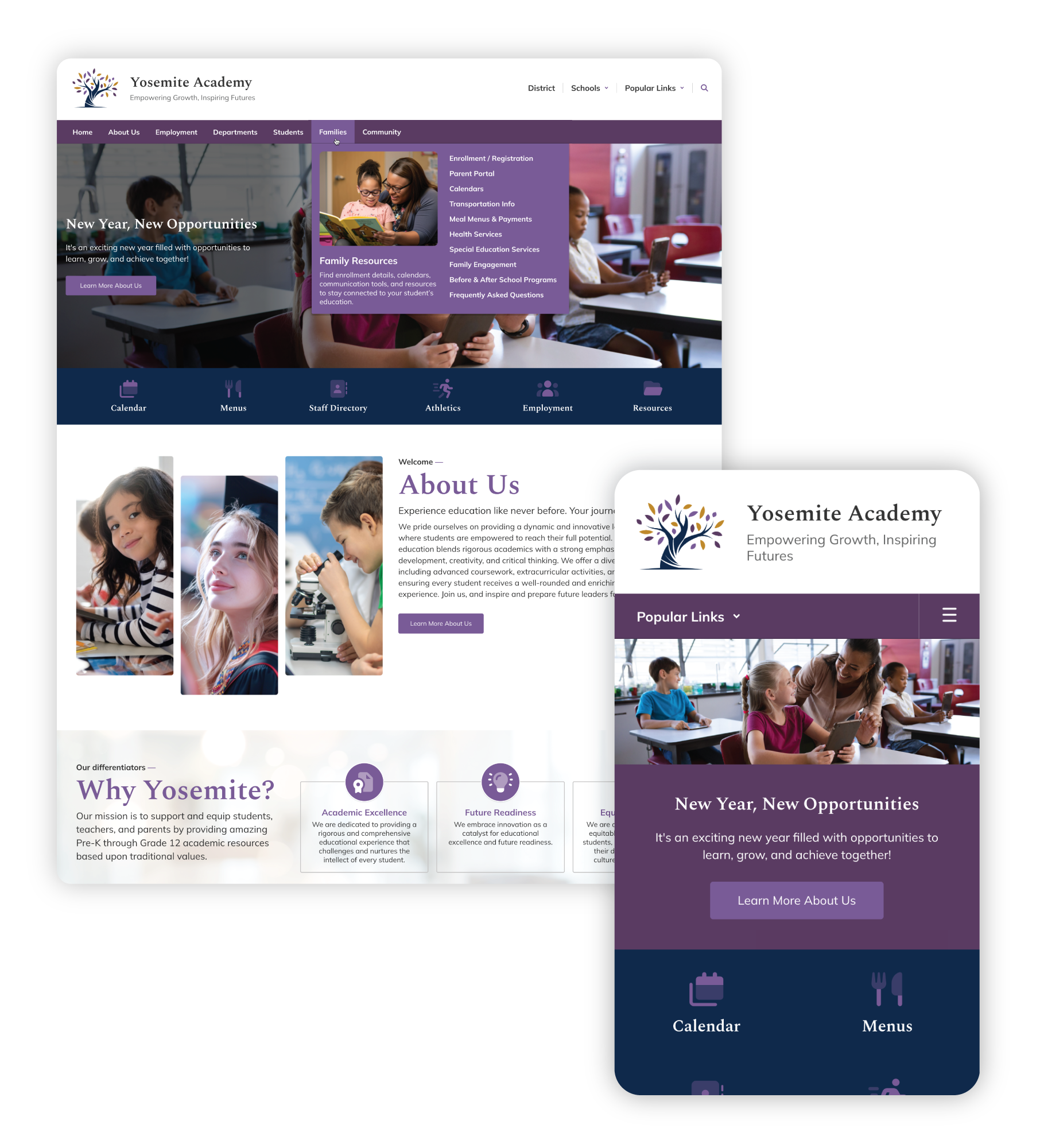 Yosemite Academy Smart Site on web and mobile