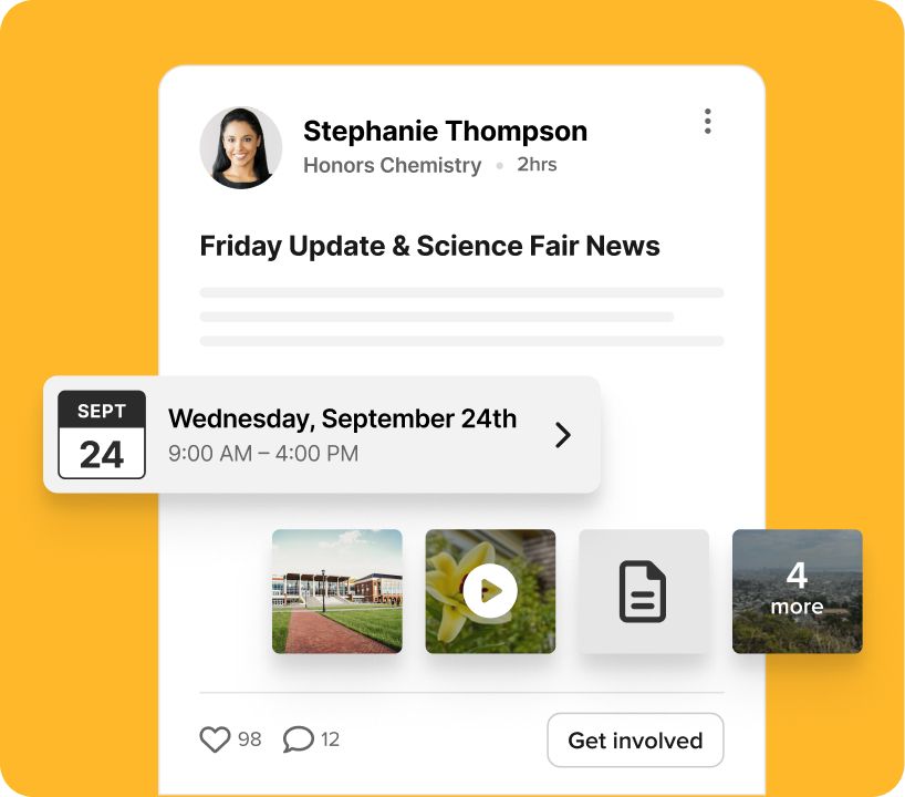 ParentSquare feed update with classroom news
