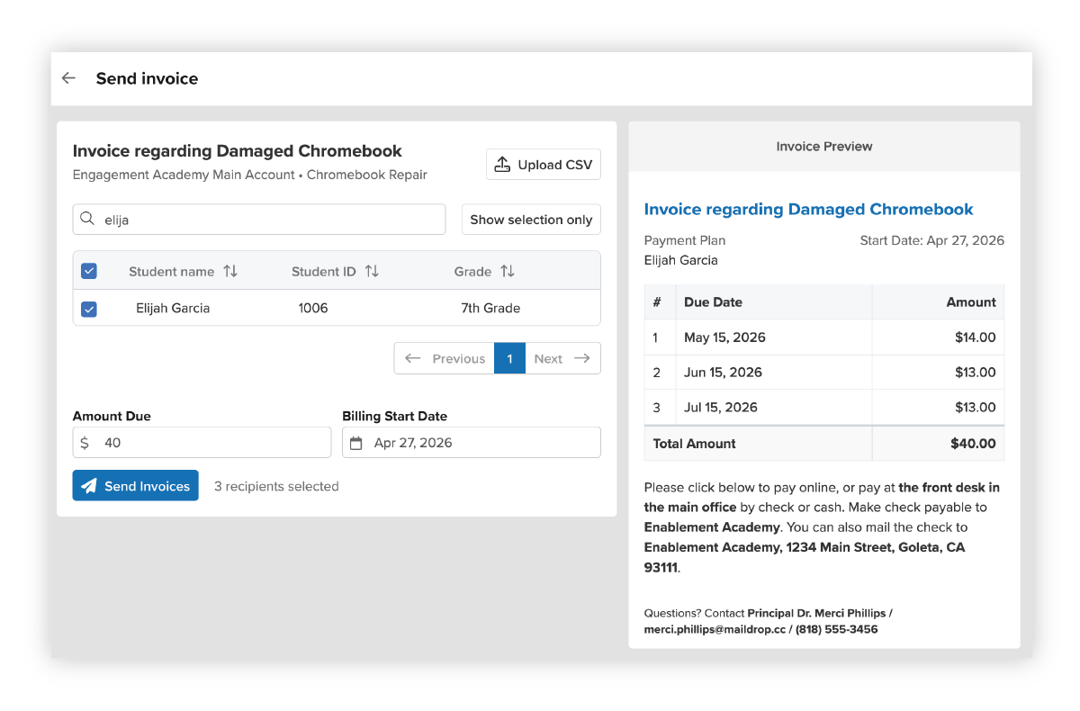 invoice for damaged chromebook