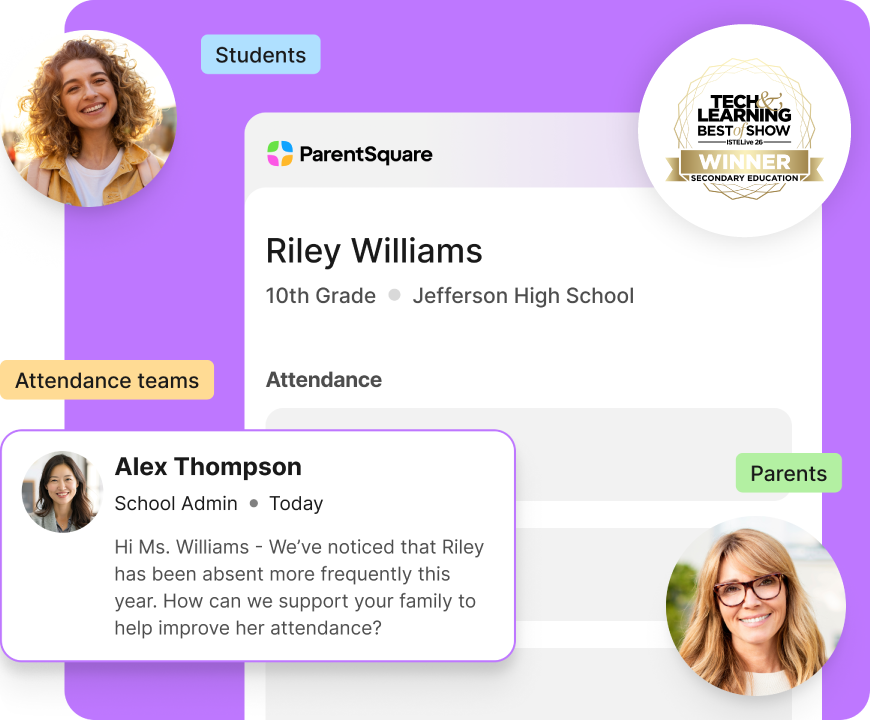 ParentSquare Attendance Plus student profile and notification