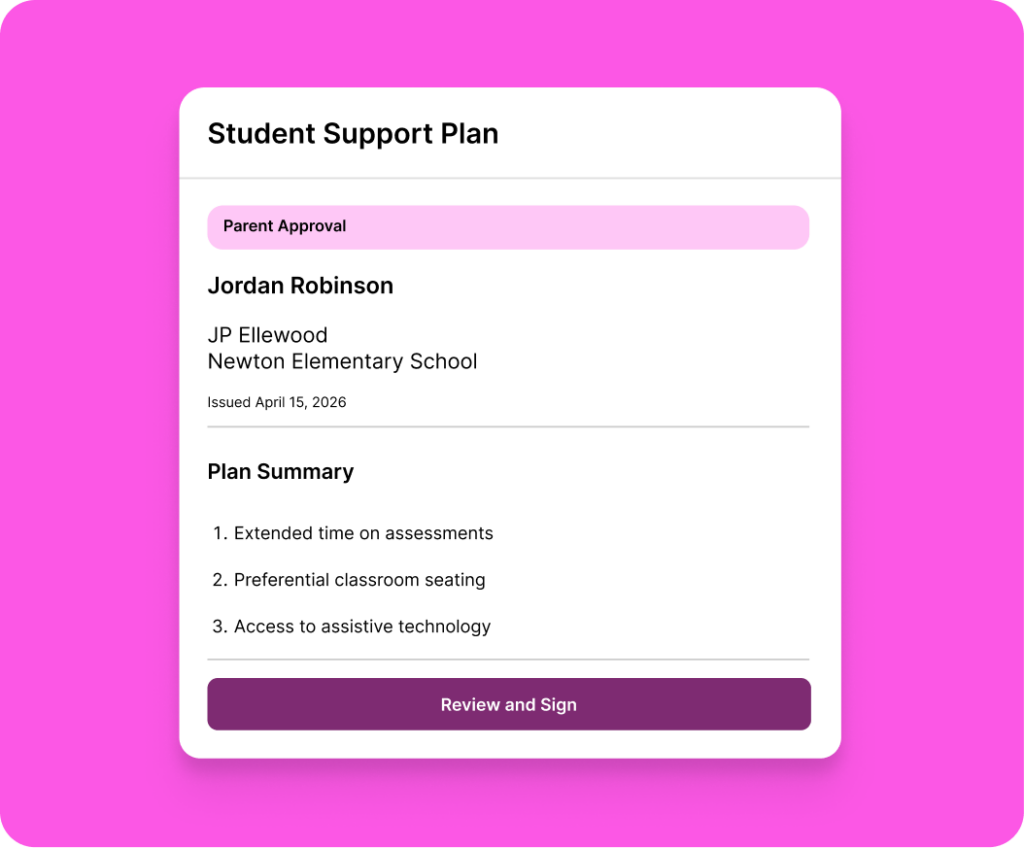 student support plan ui
