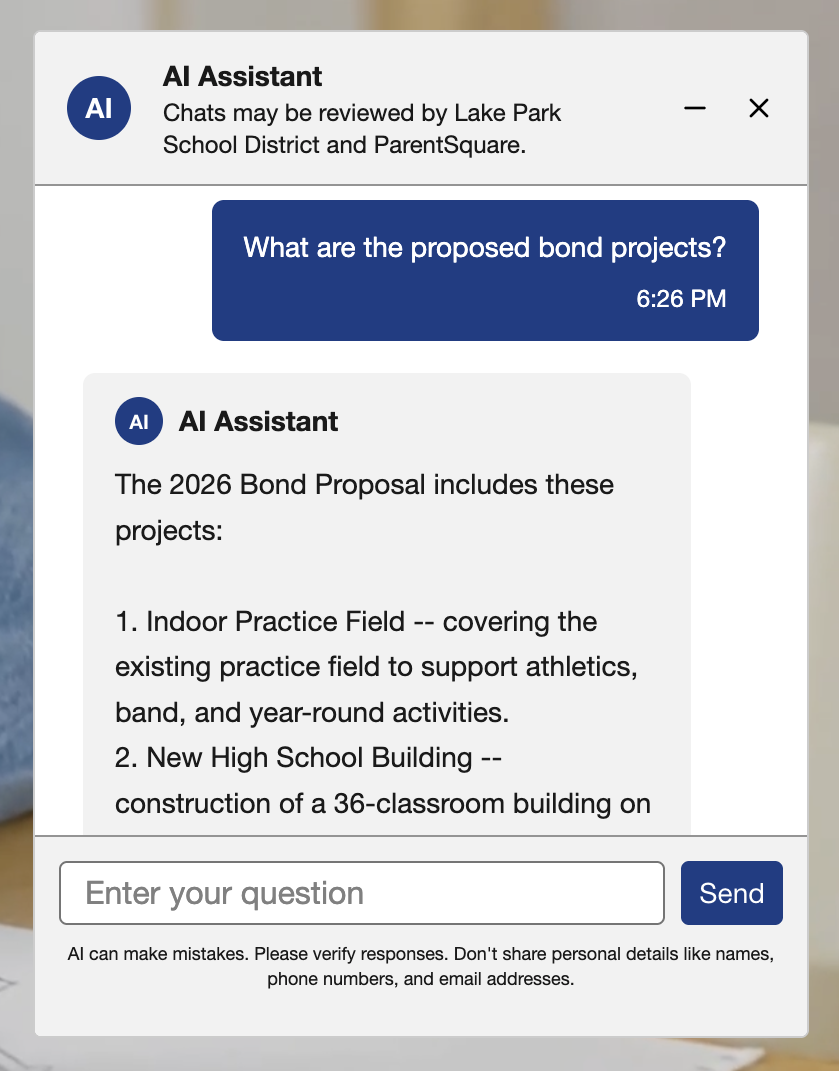 AI Assistant chat box on school website