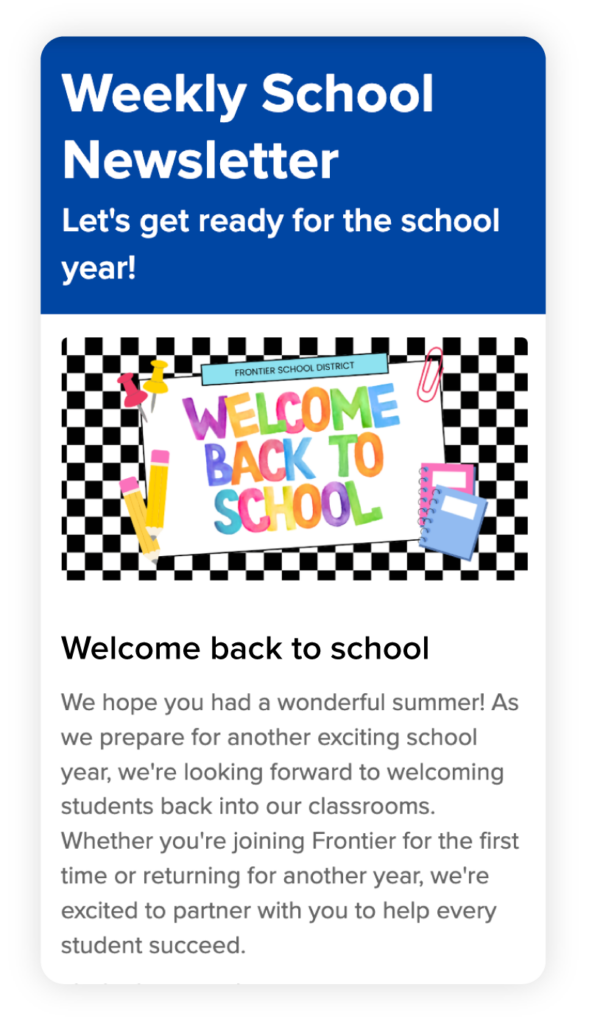school newsletter created using ParentSquare studio editor with Canva created graphic