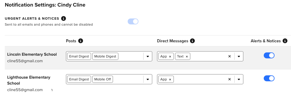 notification settings