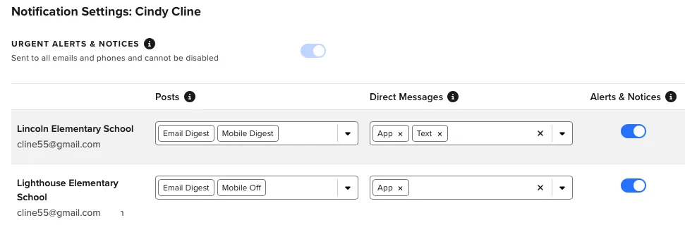 notification settings